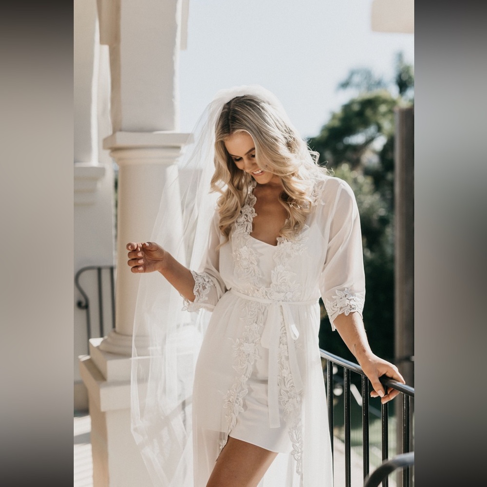 Lace Trim Maxi Including Slip / Lace Bridal Robe / Worn Once